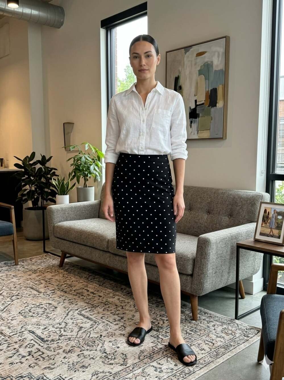 Old Navy Black and White Polka Dot Pencil Skirt Size M